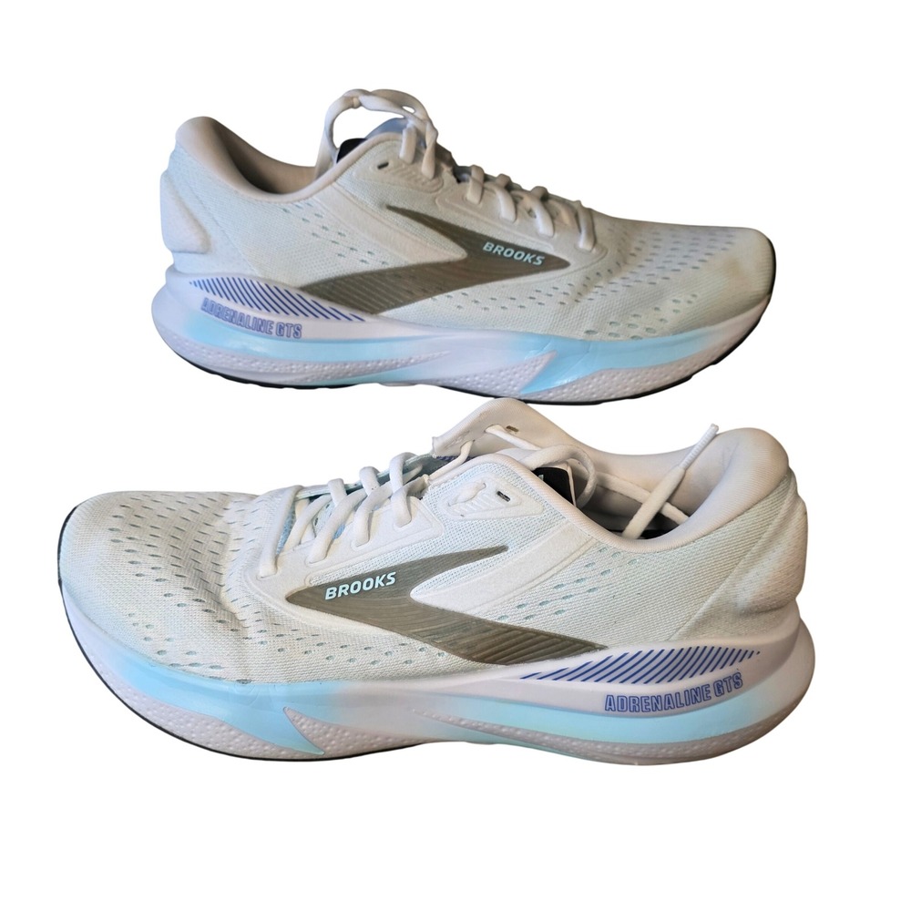 Brooks Adrenaline GTS 24 Womens 10 White Blue Running Shoes 1204261B108